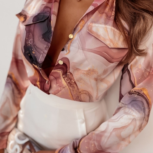 Marble Print Longsleeve Blouse - Picture 2 of 8